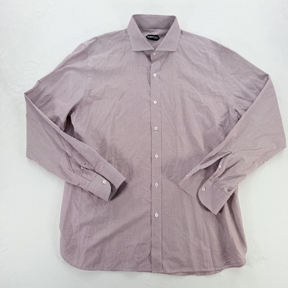 Tom Ford Shirt Mens 45 Pink Pinstripe Classic Fit Long Sleeve Dress Italy